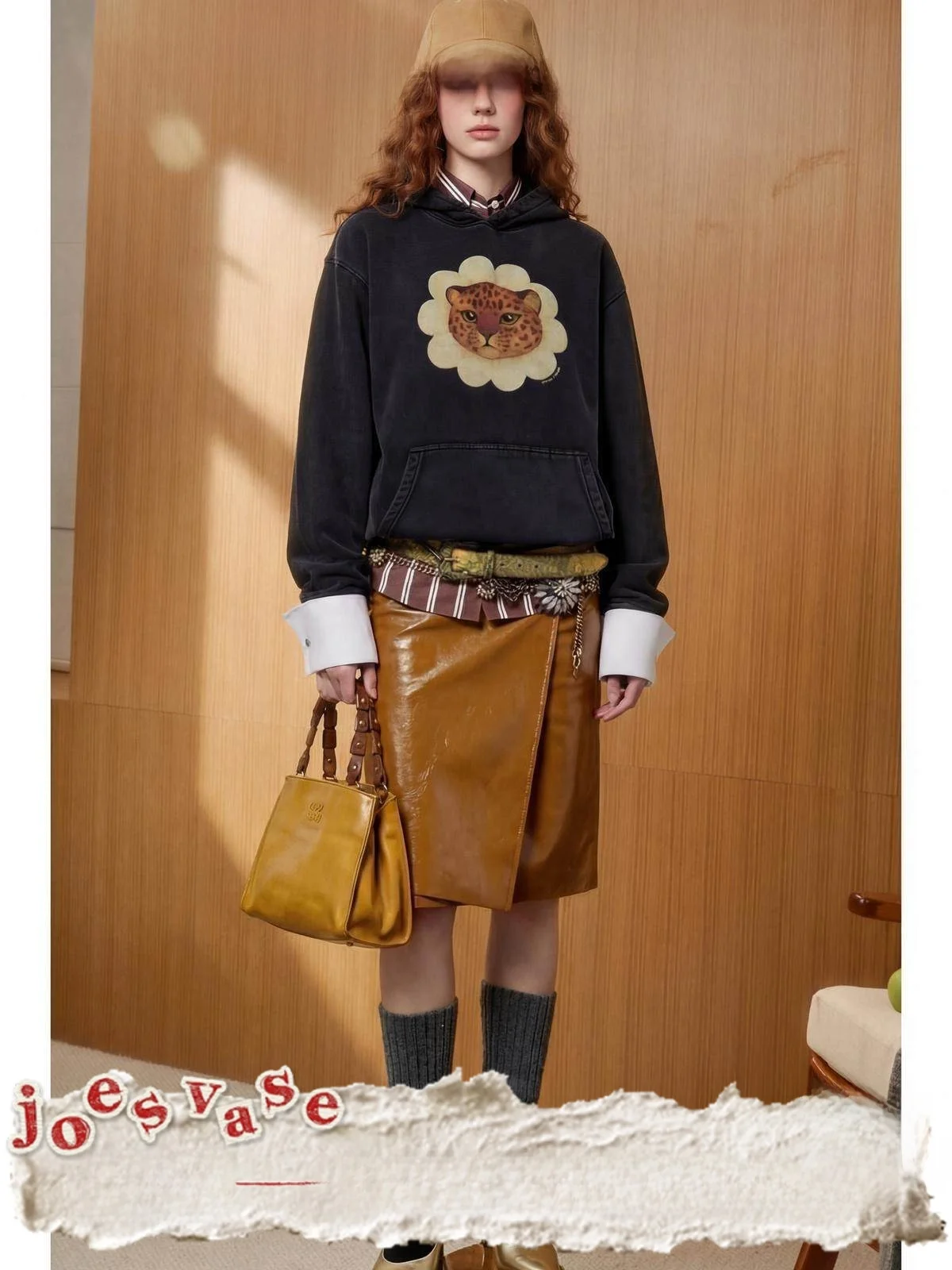 

Bla Fce Lined Hoodie Sweatirt for Women by Yu Hua Zun 2025 Autumn New Print Loose Fit American Sle Animal Pattern