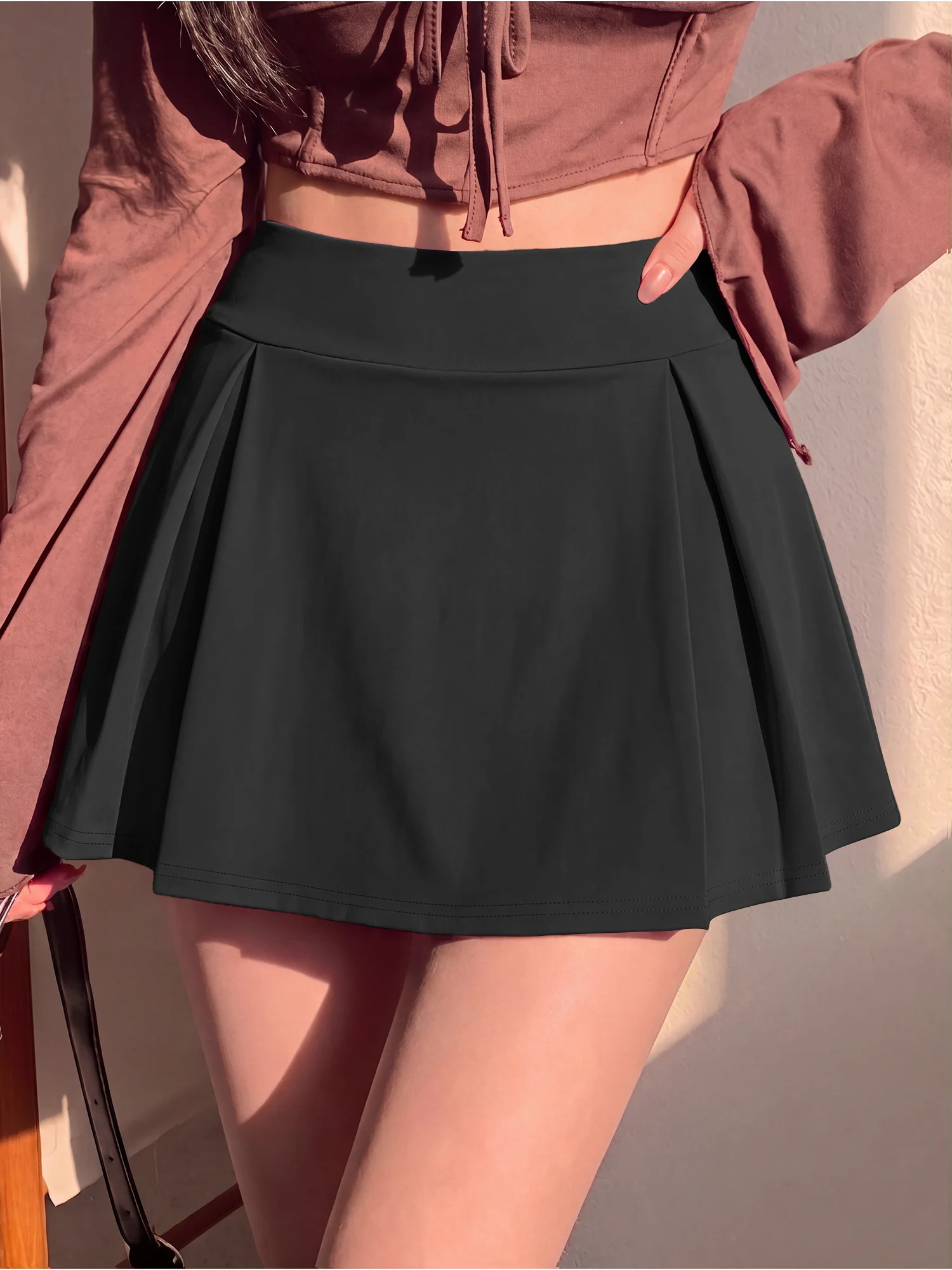Damen-Plisseerock mit breitem Bund, Anti-Reibungs-Futter, Shorts-Rock, Tennis, Workout, Streetwear, Minirock – Detail 18