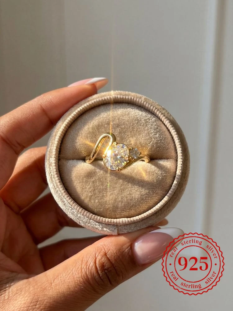 

925 Sterling Silver Shiny Fashion Simple Wave Oval Zircon Ring For Women Engagement Party Luxury High Quality Fine Jewelry Gifts