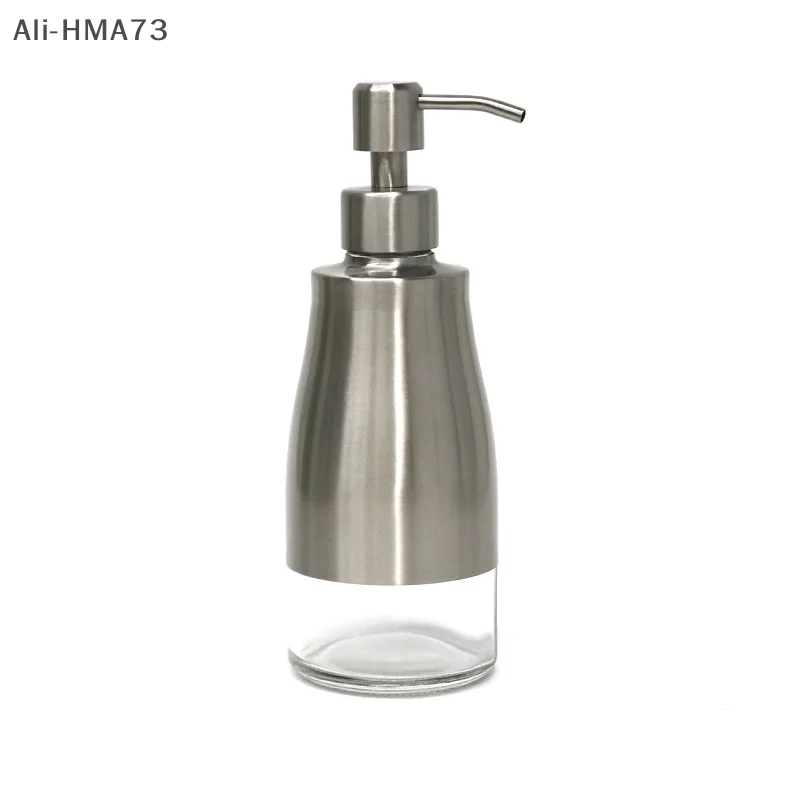 

Soap Dispenser, Brushed Nickel Stainless Steel Case Glass Liner Hand Pump Dispenser, Refillable Liquid Hand Soap Dispenser