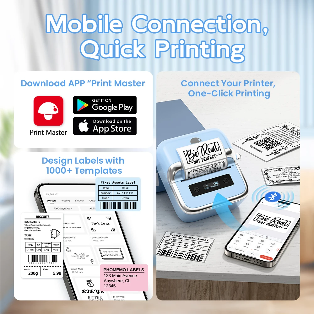 Drukarka etykiet Phomemo M250 Termiczna drukarka etykiet Bezprzewodowa drukarka etykiet Bluetooth do notatników DIY Etykiety cenowe do supermarketów