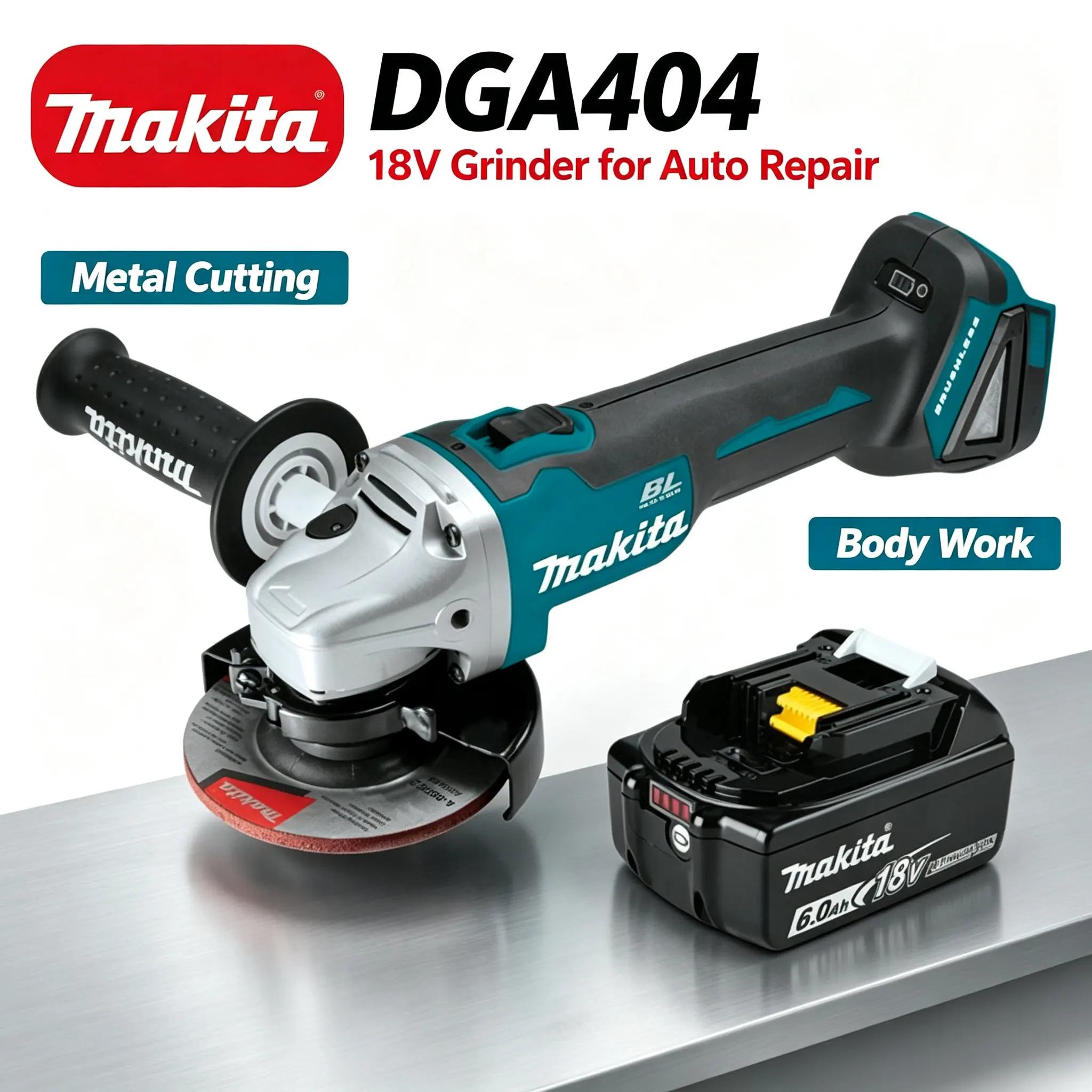 Nuova smerigliatrice angolare elettrica Makita 18V 125mm DGA404, senza spazzole, ad alta potenza, ricaricabile, con batteria agli ioni di litio, ideale per tagliare e lucidare.