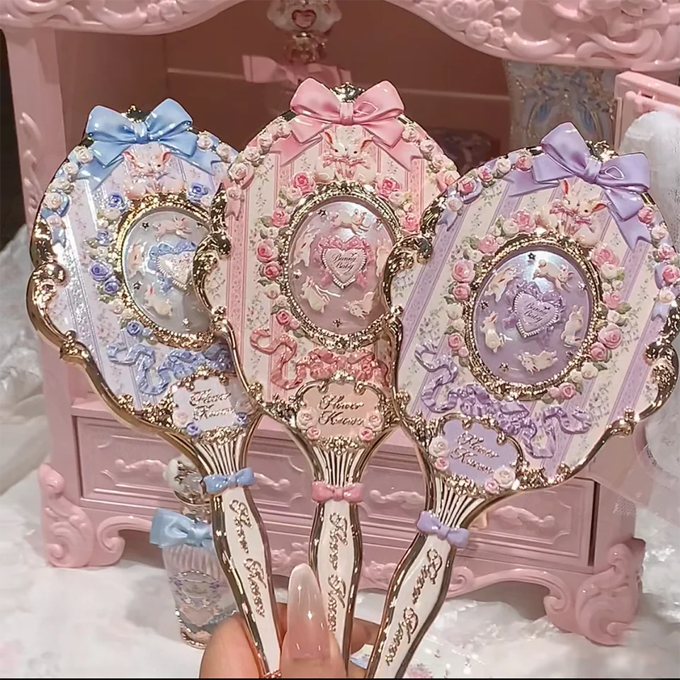 Flower Knows Bunny Garden Cute Rabbit Vintage Hand Mirror Portable