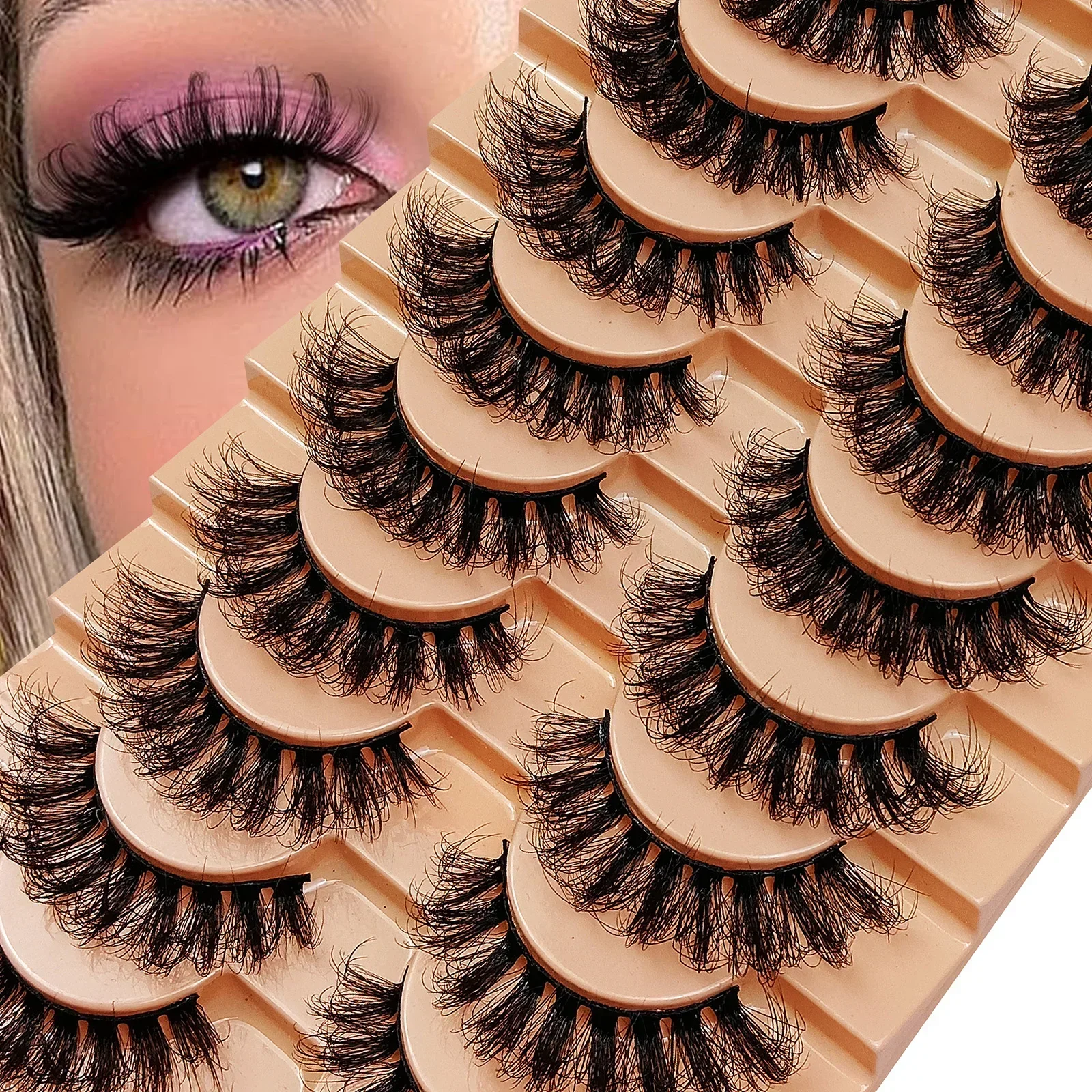 10 Pairs Russian Strip Lashes Dramatic Fluffy False Lashes Fake Wispy Look Messy False Eyelashes