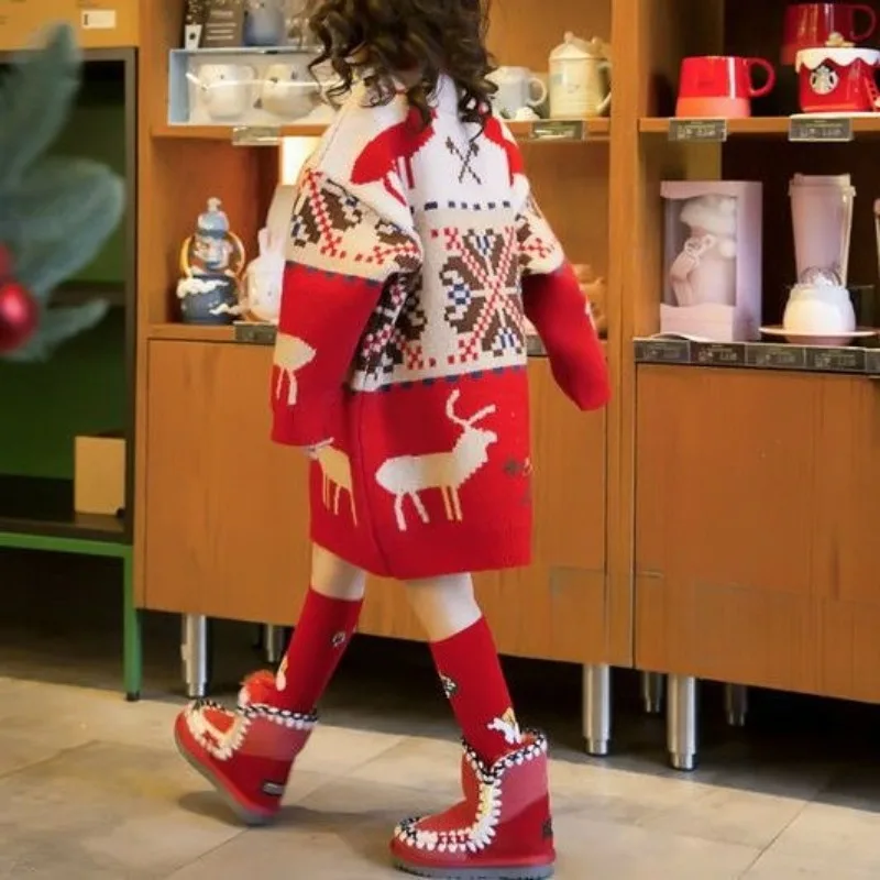 

2025 New Kids Thermal Sweater Christmas Gift Thermal Thickened Knitwear for Girls Autumn Winter Korean Style Pullover Mid Length