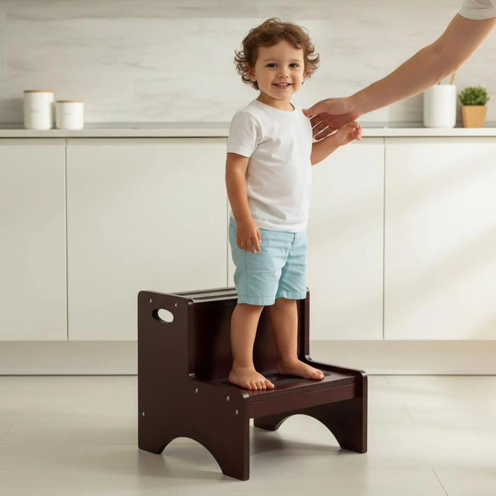 Anti Slip Wooden Step Stool for Toddler Kids Kitchen Bench 2 Step Learning Stool for Bathroom Sink Reach Counter Helper