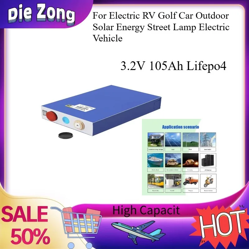 3.2V 105Ah Grade A NEW  Lifepo4 Rechargeable Battery for Electric RV Golf Car Outdoor Solar Energy Street Lamp Electric Vehicle