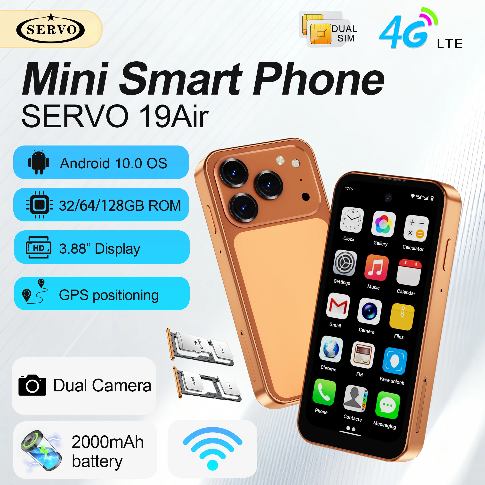 SERVO 19 Air Mini Smartphone 4G LTE Android 12.0 System 6GB+128GB Face Unlock GPS Dual SIM 3.88