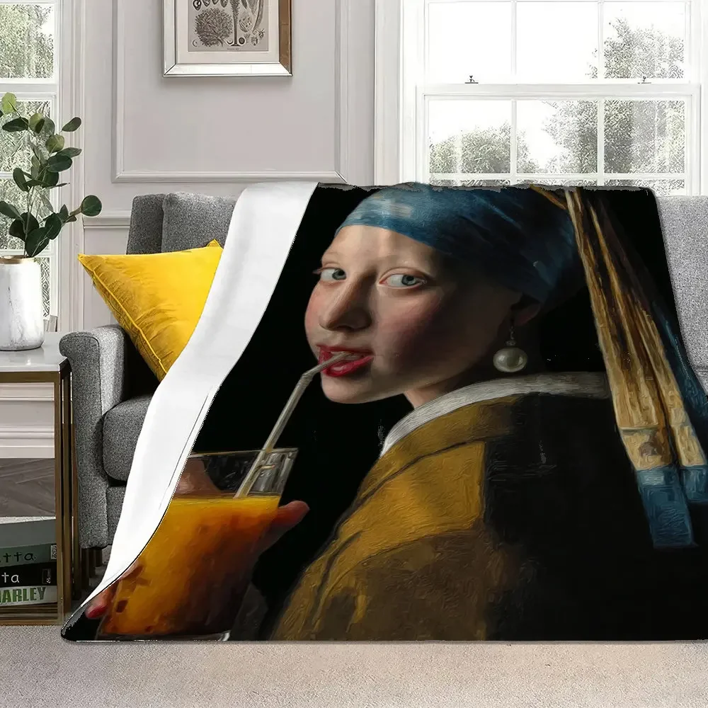 Elegant Renaissance Girl Portrait Oil Painting Style Blanket 150x230cm Large Cozy Throw for Couch Decor Gift Home Art Mural