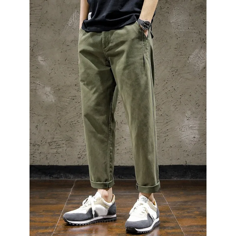 

Trendy Casual Work Pants for Men, Loose Straight Leg Autumn and Winter Styles, Men's Rugged and Handsome Nine Inch Long Pants