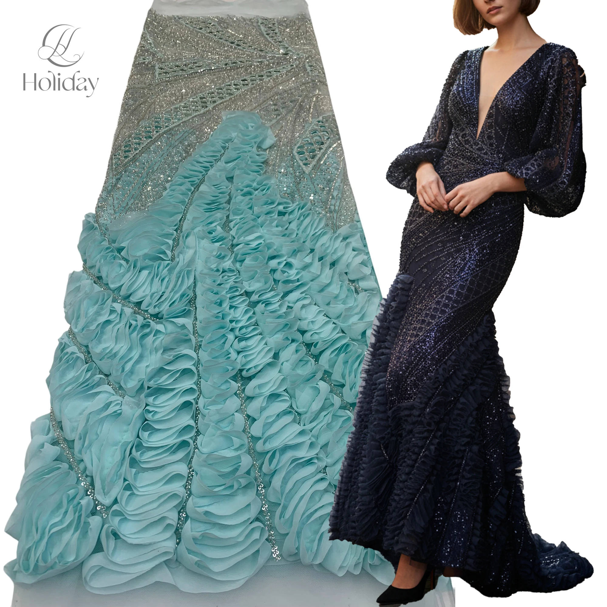 

Роскошная 3D-ткань с цветочной вышивкой, кружевом, серебряными пайетками и бисером, эластичный тюль для вечерних и свадебных платьев