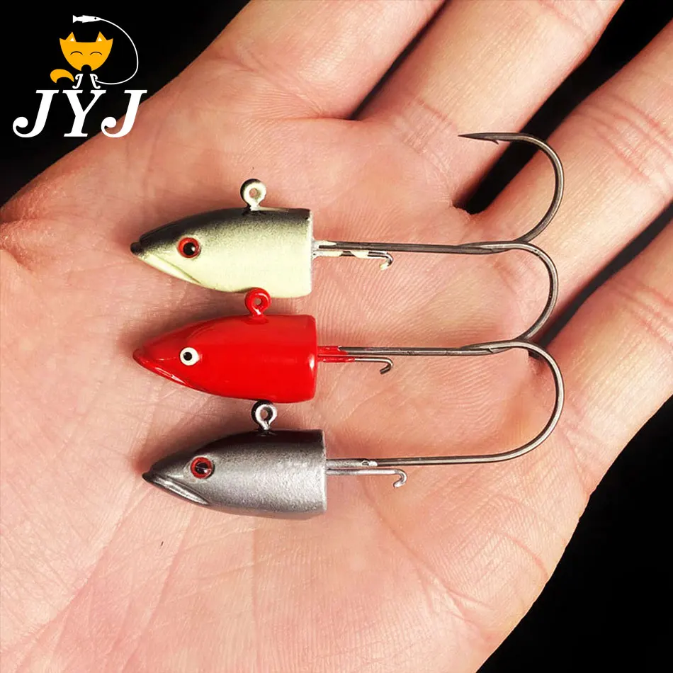 JYJ 14g 3D eyes fishing head jigging hook ,Stainless Steel Fishhook Pike Bass soft Worm Fishing Tackle