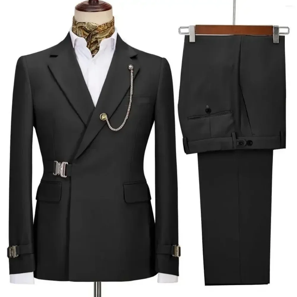 

Formal Elegant Stylish Black Double Breasted 2 Piece Wedding Suits for Men Classic Tuxedo For Groom Prom Party Jacket+Pant
