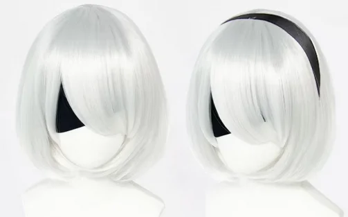 High Quality NieR:Automata YoRHa No. 2 Type  YoRHa No.9 Type  Cosplay Wig Short Silver White Hair Party Wigs +Wig Cap