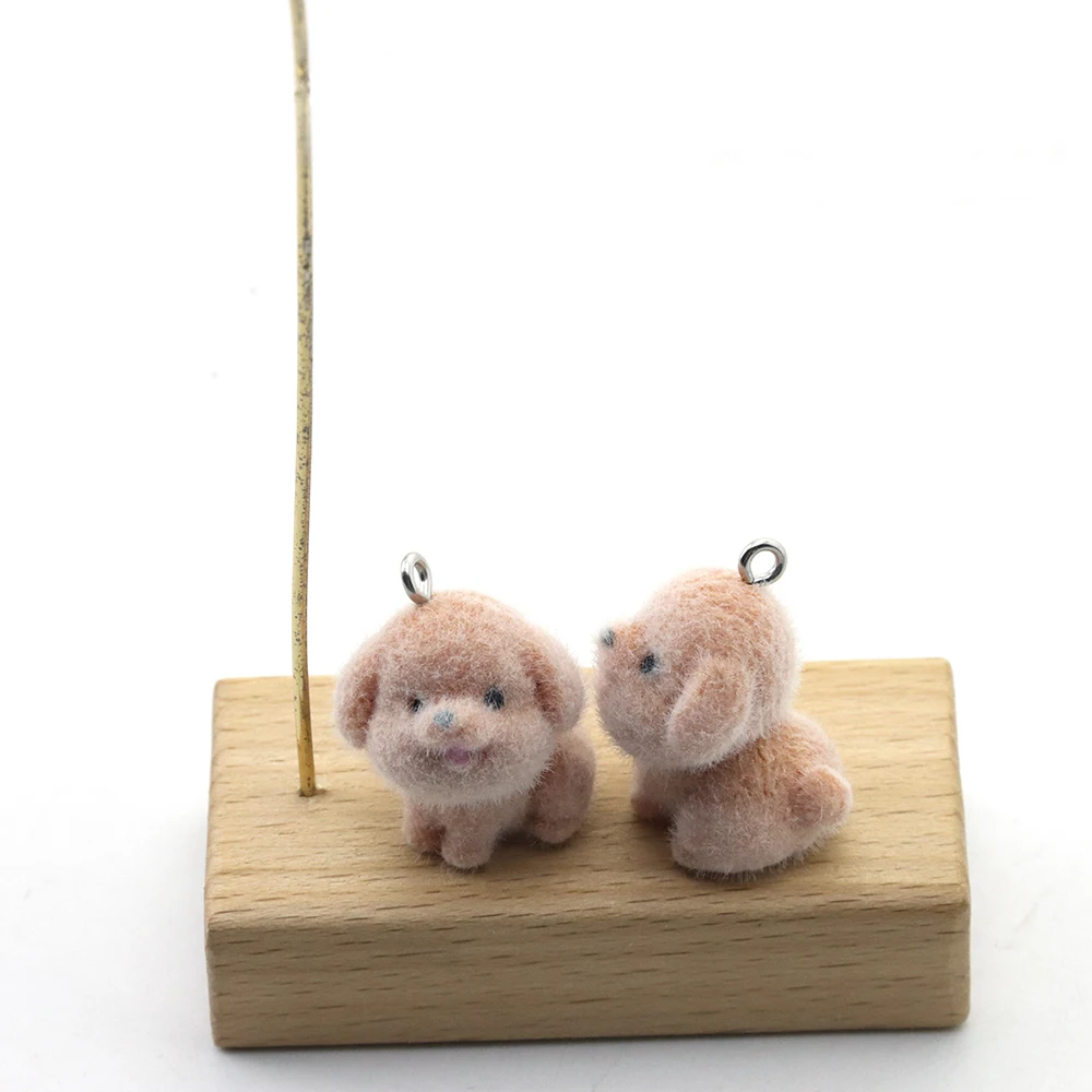 10 PCS Resin Flocking Brown Puppy Pendant Cute Plush Dog Doll Charms for Necklace Keychain Earrings DIY Jewelry Making Wholesale