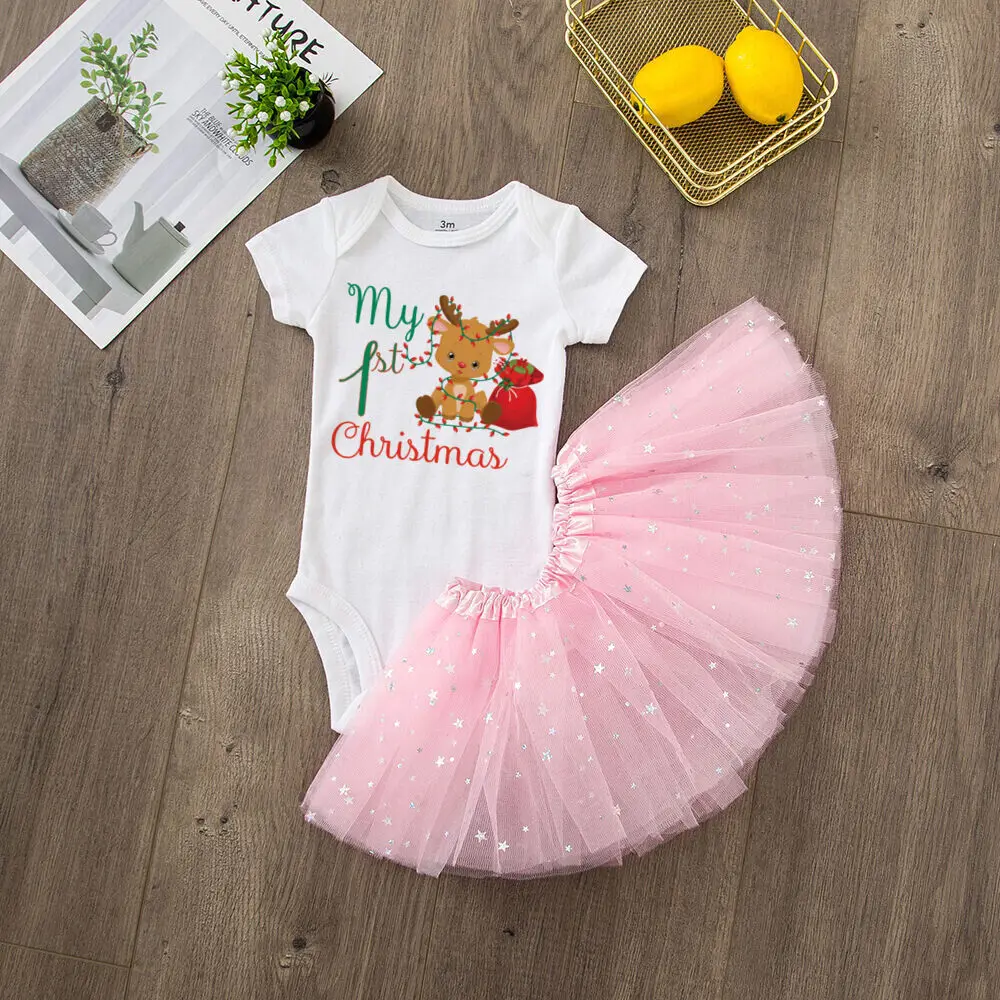 My 1st Christmas Baby Girls Christmas Cake Smash Dresses Outfits Xmas Party Shirt Tutu + Baby Bodysuits Dress Set Infant Clothes