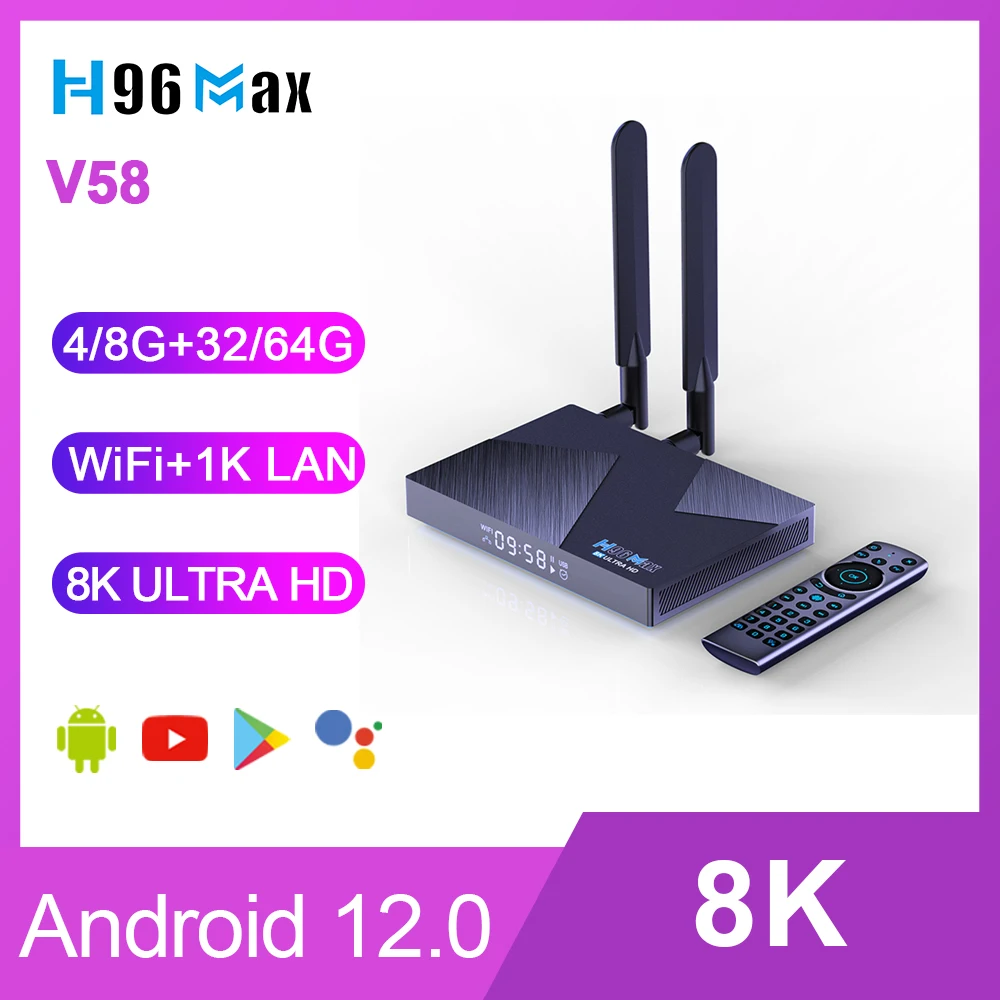 H96Max V58 TV Box 8K Android 12 Quad Core 2.4/5G WiFi6 H96 Max Smart TV USB3.0 Smart Home 8K HDR Голосовое управление Androidtv 8K