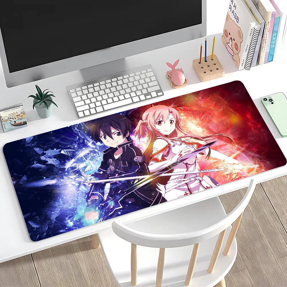 

Коврик для мыши в стиле аниме S-Sword Art O-Online, большой противоскользящий коврик для мыши, коврик с прошитыми краями, прочный настольный ноутбук, игры ​ Клавиатура XXL