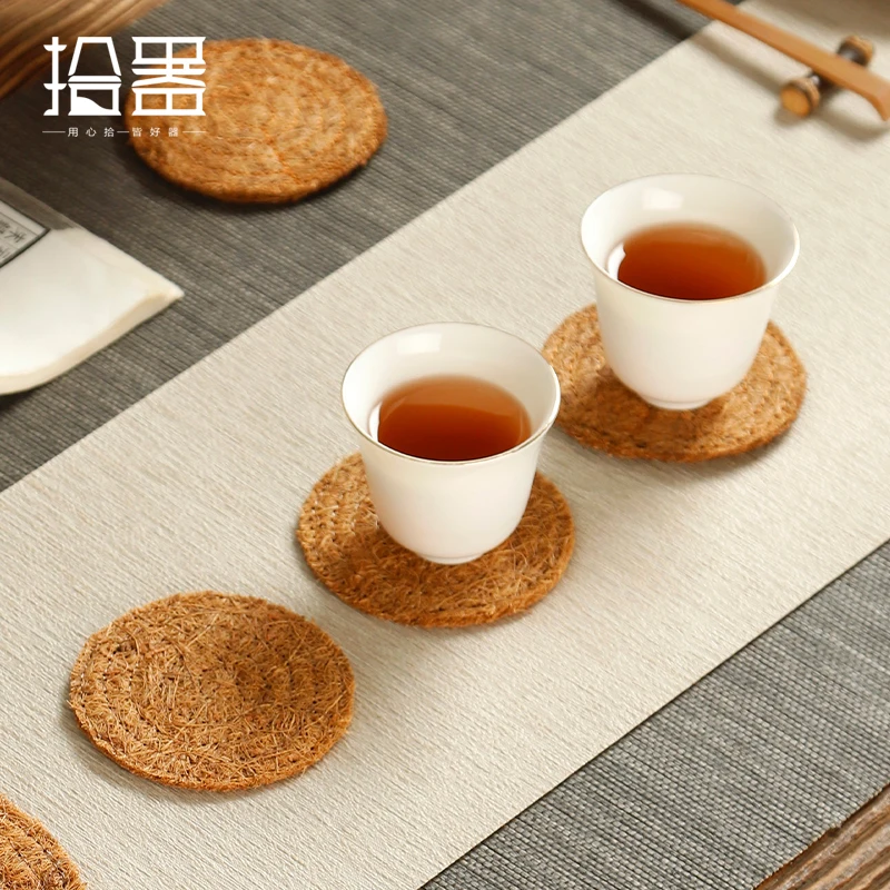 Natural coconut and brown cup mat teapot mat insulated tea mat suction kettle with purple sand pot mat tea mat teacup holder wov