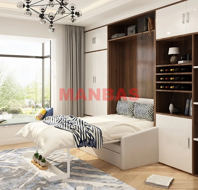 MINGDIBAO Electric Sofa Murphy Bed, Fabric Sofa Foldable Wall Bed, Home Bedroom Queen Camas Rectangle Lit 2 Personnes & Mattress