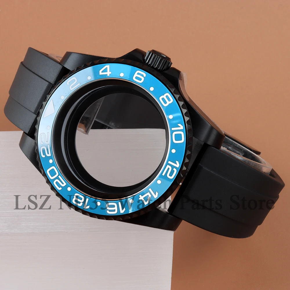 

For SUB GMT 40mm Watch Case Ice blue Ceramic Bezel Case Rubber Strap Fit NH34 NH35 NH36 NH38 Movement Sapphire Glass Watch Part