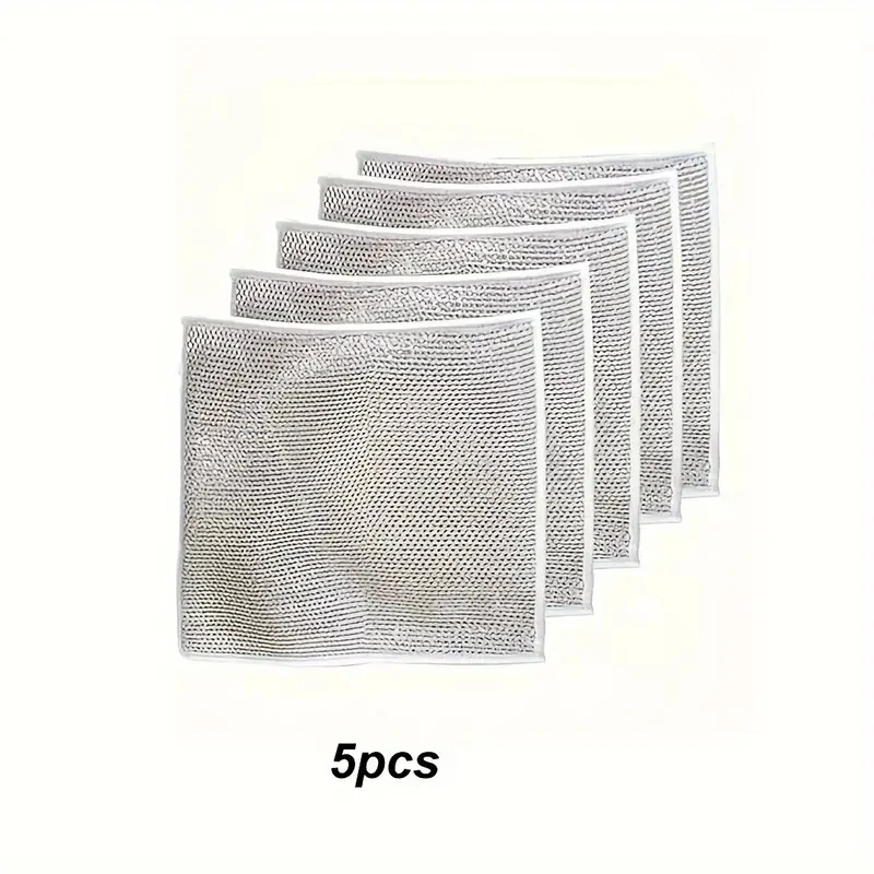 

5Pcs Magic Cleaning Cloth Thickened Double-sided Metal Steel Wire Rags Kitchen Dish Pot Washdishing Cloths Towel Clean Tools