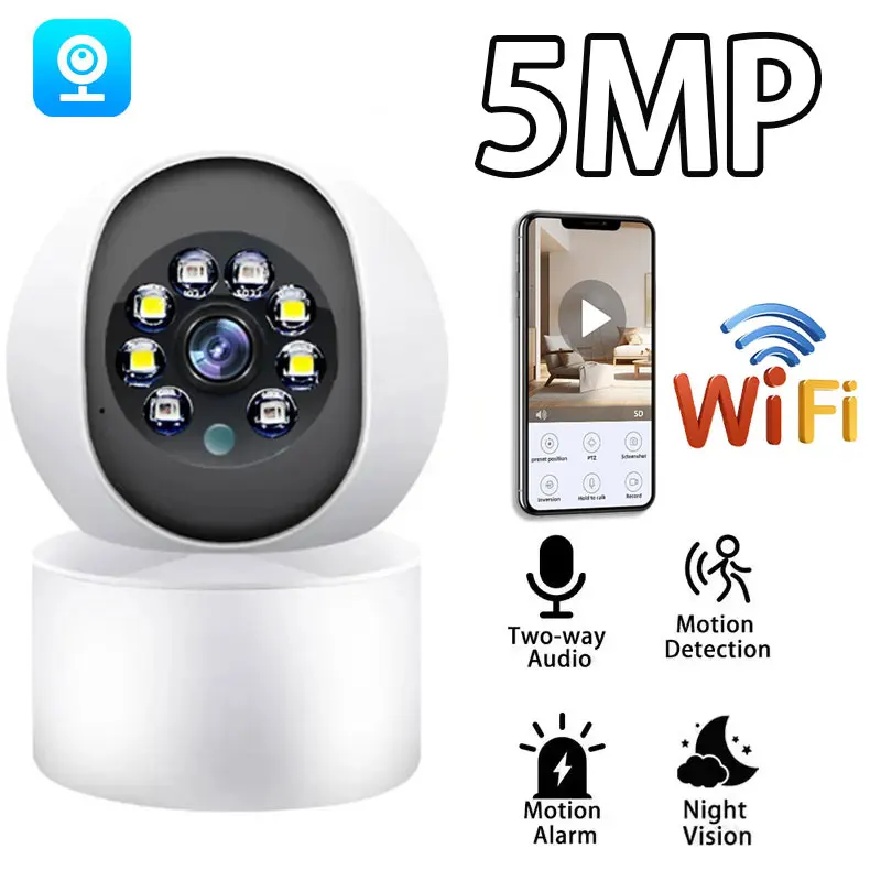 

5MP WiFi IP Camera Home Security CCTV Surveillance PTZ Ai Human Detection Auto Tracking Night Vision Baby Monitor Security Cam