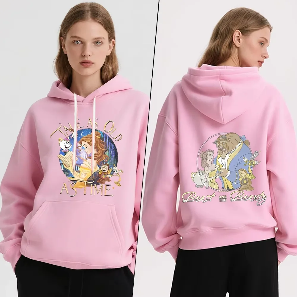 Disney Beauty and The Beast Printed Women Hooded Sweatshirt Winter  Lined Cozy Warm Pullover Soft Casual Comfortable Wear