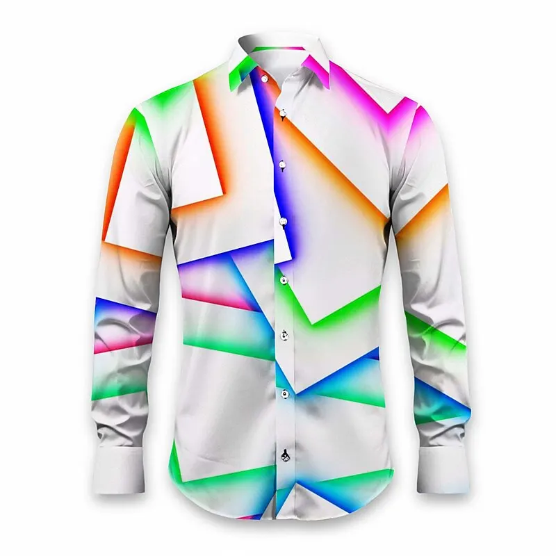 2024 new geometric art men\'s shirts comfortable and fashionable line printing daily casual long-sleeved shirt button design