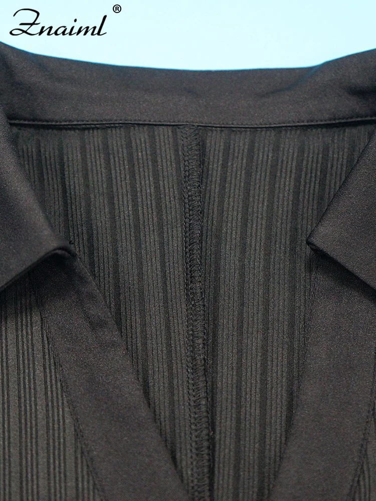 Znaiml Elegant Women Lapel V Neck Flare Long Sleeve Patchwork Button Black Maxi Dresses Autumn Winter Birthday Evening Prom Robe