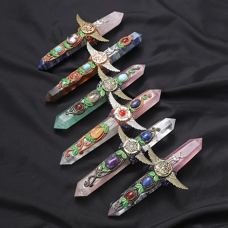 

Natural Quartz Crystal Point Pendant Top Drilled Hexagonal Column Energy Gemstone Wand for Reiki Healing Meditation Magic Gift
