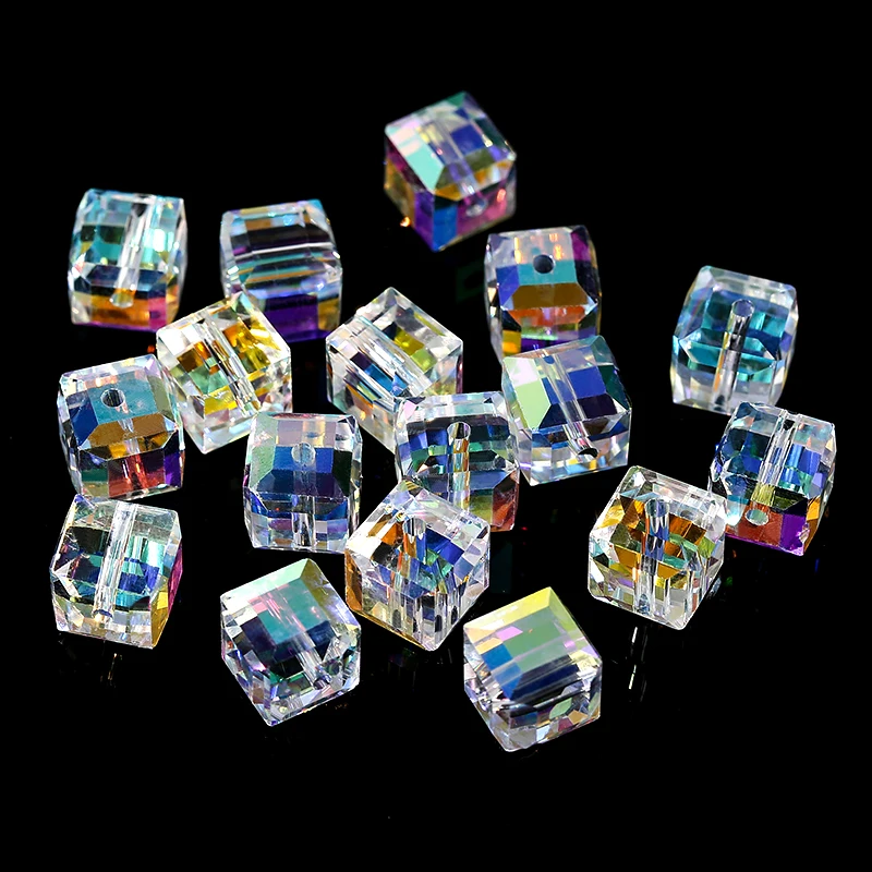 50/100 Stück 4/6/8mm Kristallperlen AB Bunte Würfel Österreichische Perlen für Schmuckherstellung Glasperlen DIY Armband Ohrringe Halskette