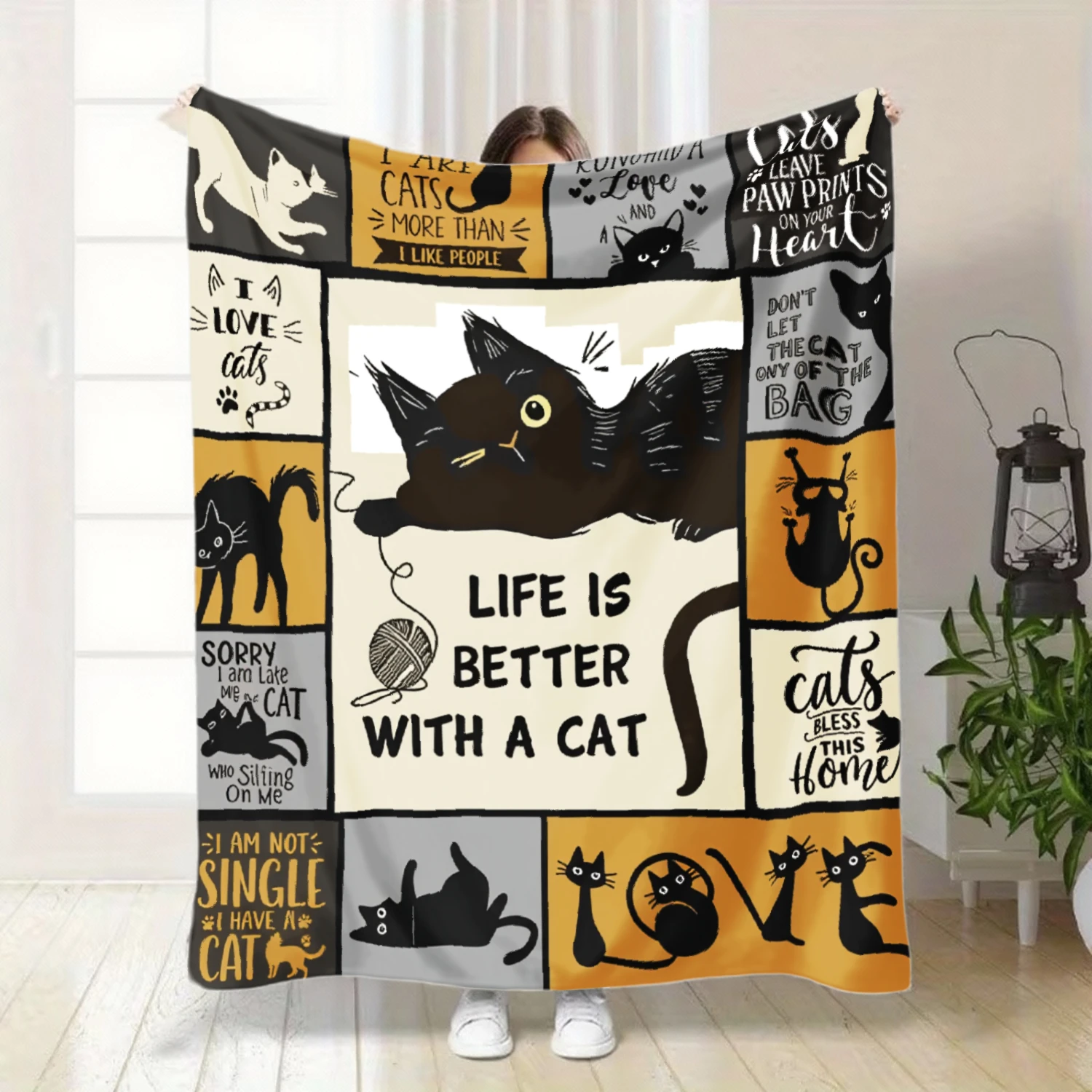 1pc 2D Flat Print Cat Quote Pattern Machine Washable Flannel Blanket, Comfortable Soft Flannel Blanket, Suitable for Sofa Bed Car Office, All Season Universal, Bedding Blanket, Summer Air Conditioning Quilt