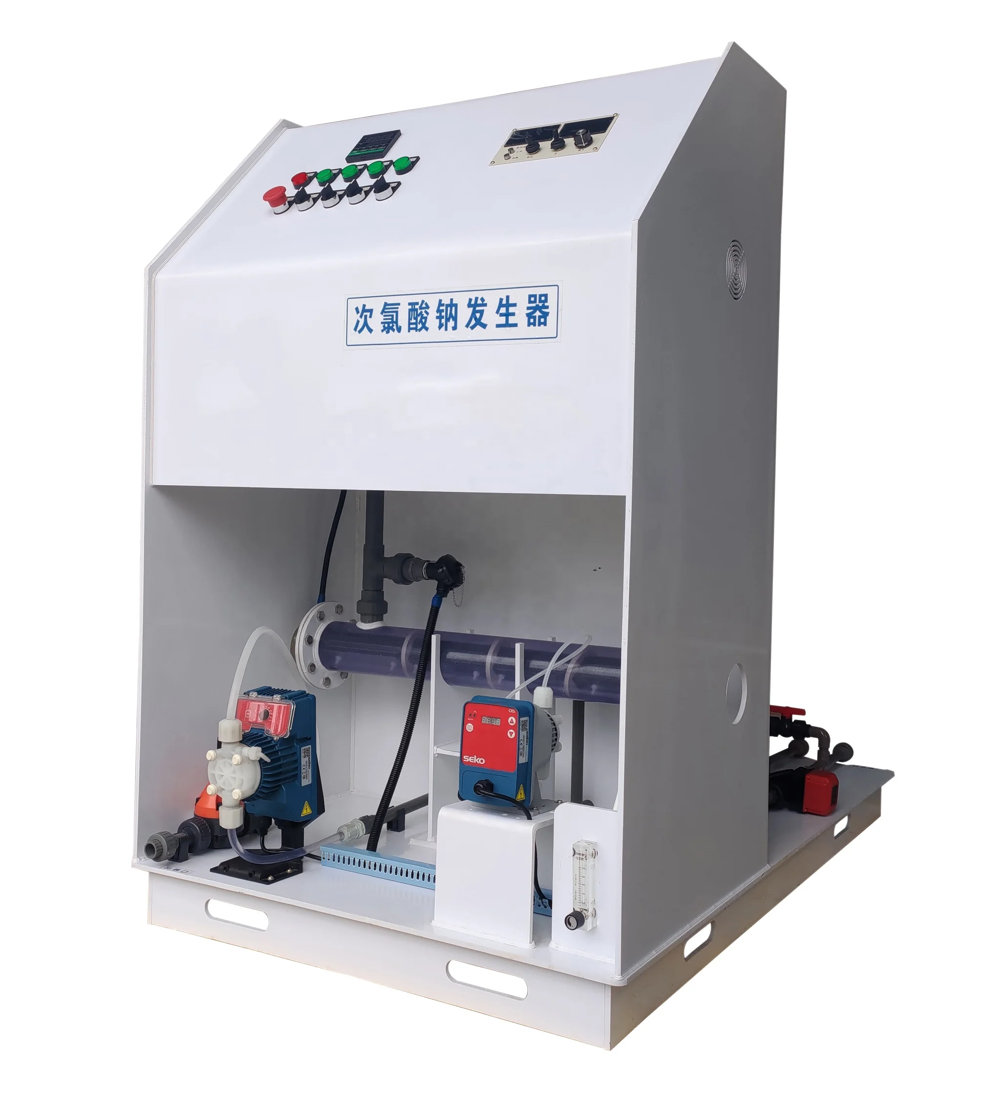 Disinfection of food processing plants and medical apparatus using sodium hypochlorite generators