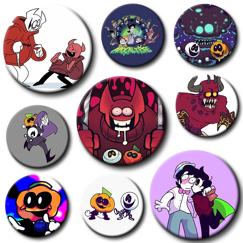 Spooky Month Soft Button Pin Friday Night Funkin Skid and Pump Brooch Badge Bag Accessories Gift for Friends Children Gifts 58MM