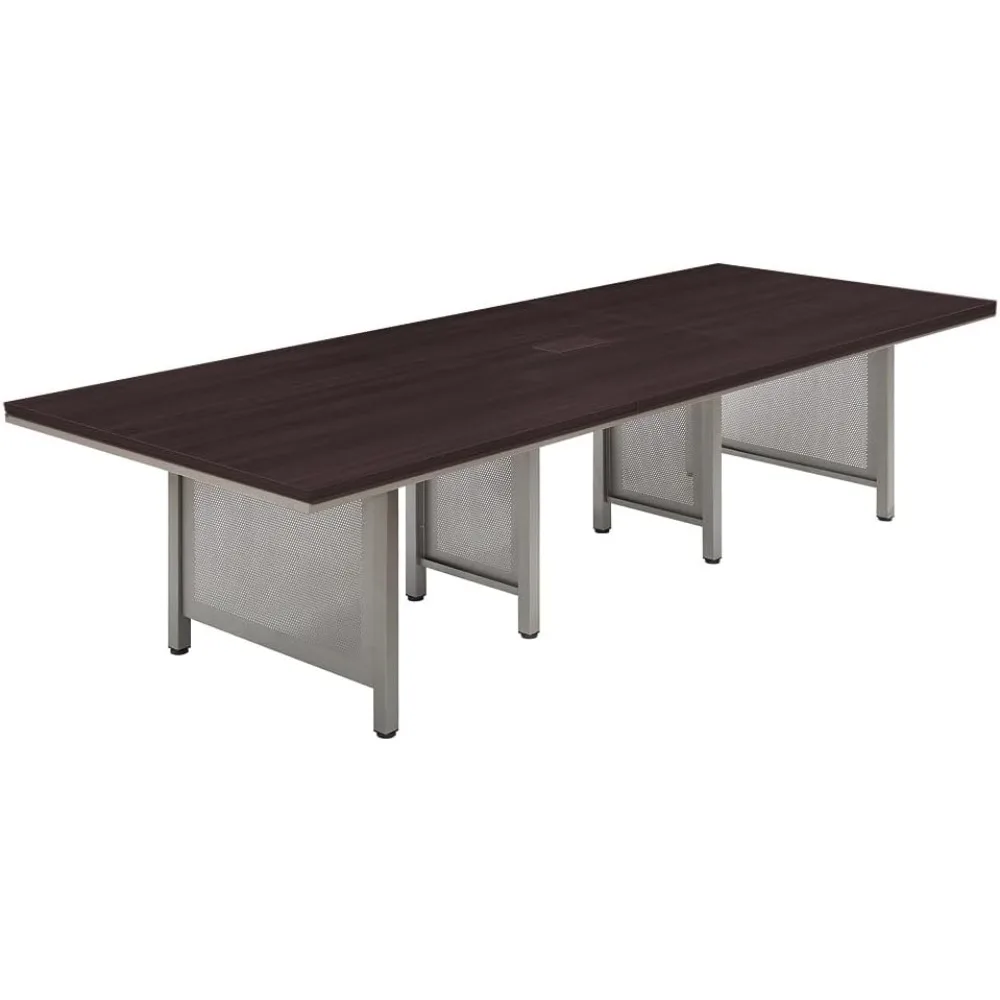 at Work Expandable Conference Table 11' Espresso Laminate Top/Brushed Nickel Painted Steel Leg with Modesty Panel