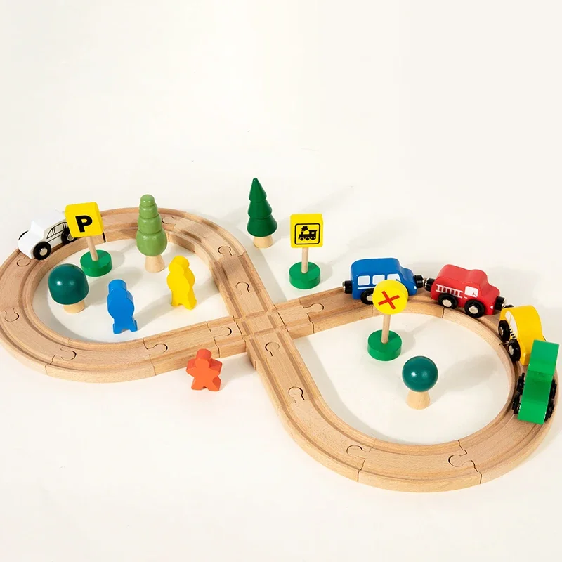Children's wooden track train, educational building blocks, baby cognitive toys, table games