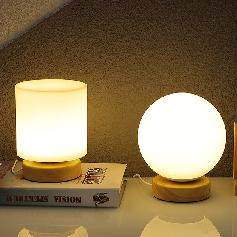 

Modern LED Glass Ball Table Lamp Living Room Indoor Lighting Fixtures Bedroom Bedside Decor Wood Table Light Kitchen Luminarie