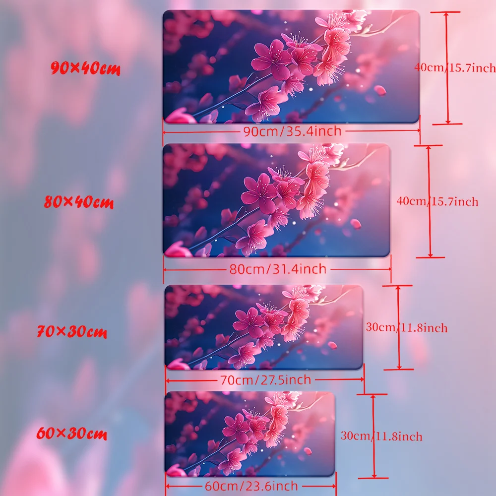 1pc Pink Plum Flower Design Mousepad, Rubber Waterproof Anti-Slip Desk Mat, Durable Gaming Keyboard Pad for Office Computer PC a
