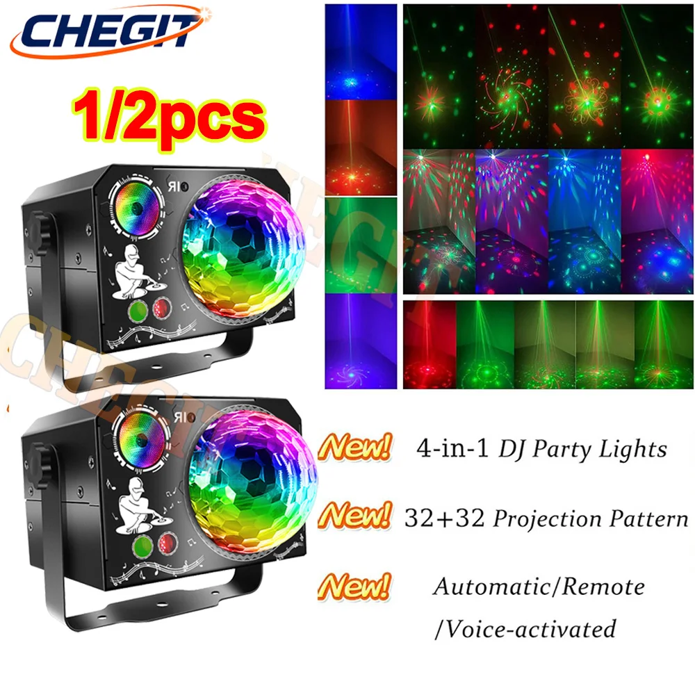 جديد المرحلة DJ مصابيح حفلات ماجيك الكرة جهاز عرض ليزر ديسكو الأشعة فوق البنفسجية الأحمر الأخضر الأزرق ستروب أضواء نادي المنزل عطلة أضواء عيد الميلاد