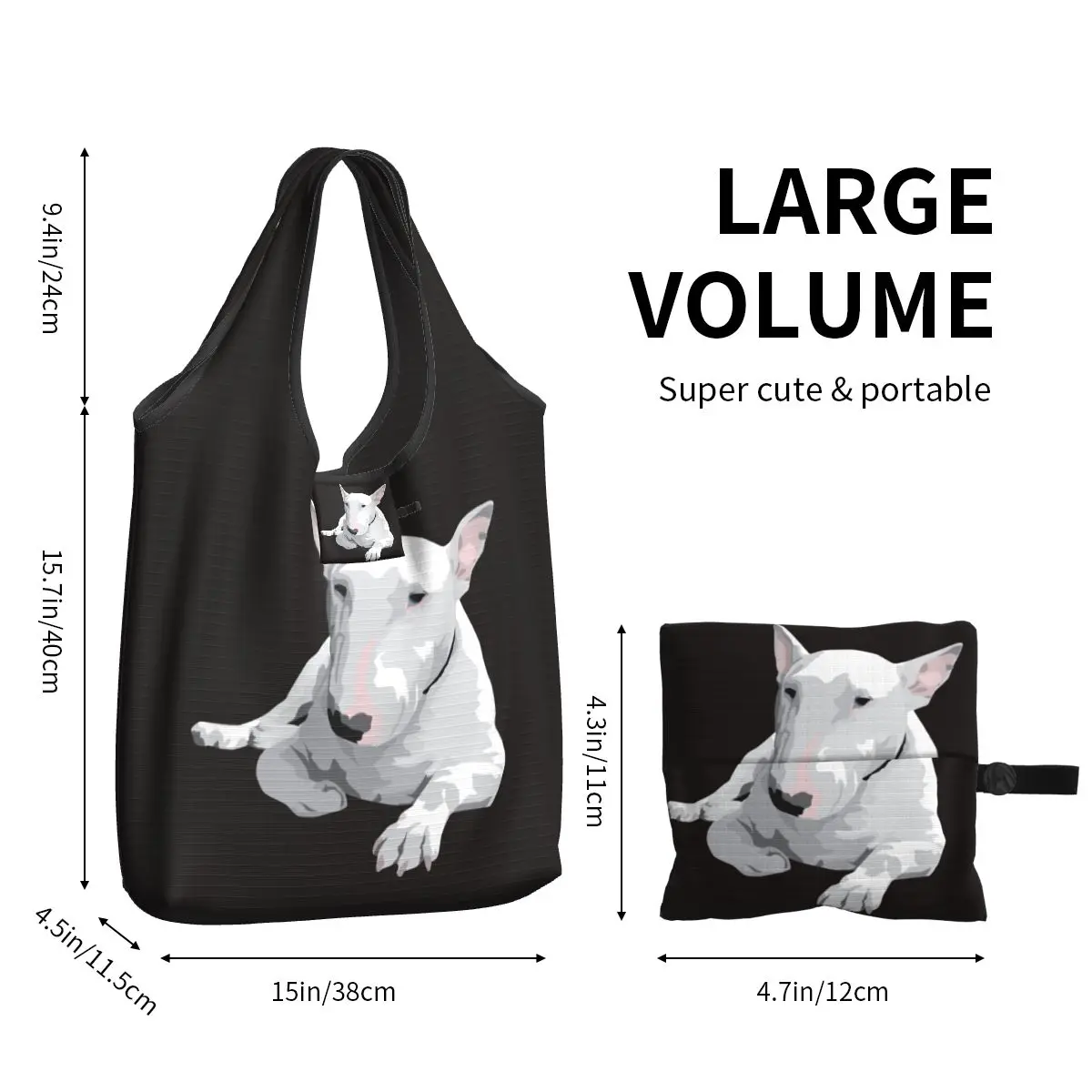 Fashion Printed English Bull Terrier Dog Shopping Tote Bag Portable Shopper Shoulder Animal Pet Handbag