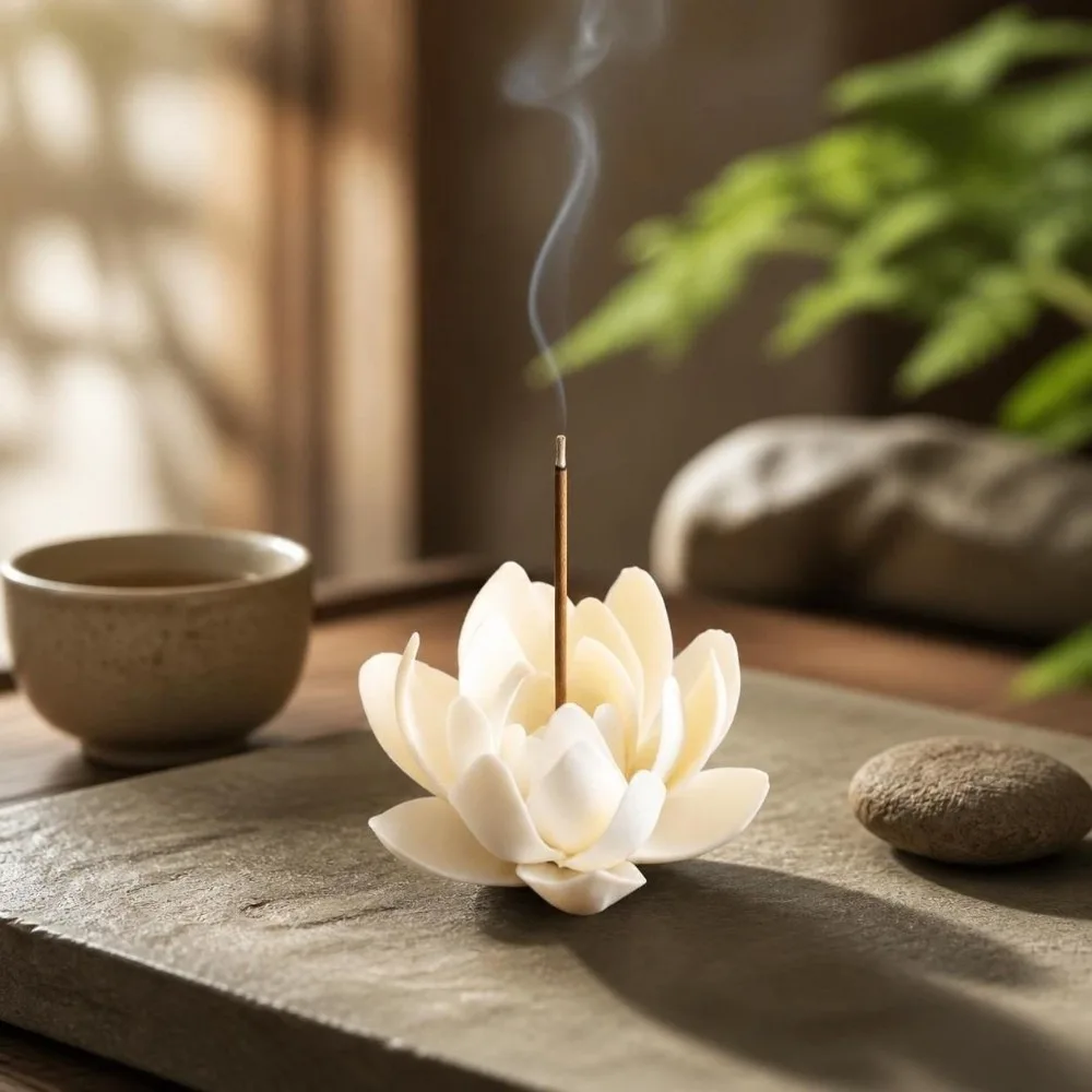 Ceramic Incense Burner Flower Design Ash Catcher Lotus Aromatherapy Stand Decorative Ornaments Incense Burning Tray Teahouse