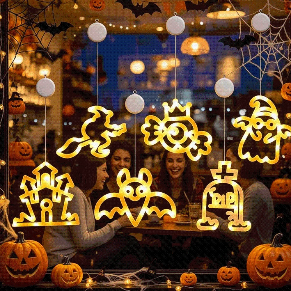 Battery-operated Halloween Suction Lights Plastic Waterproof Window Silhouette Lamp Glaring Removable LED Glass Pendant