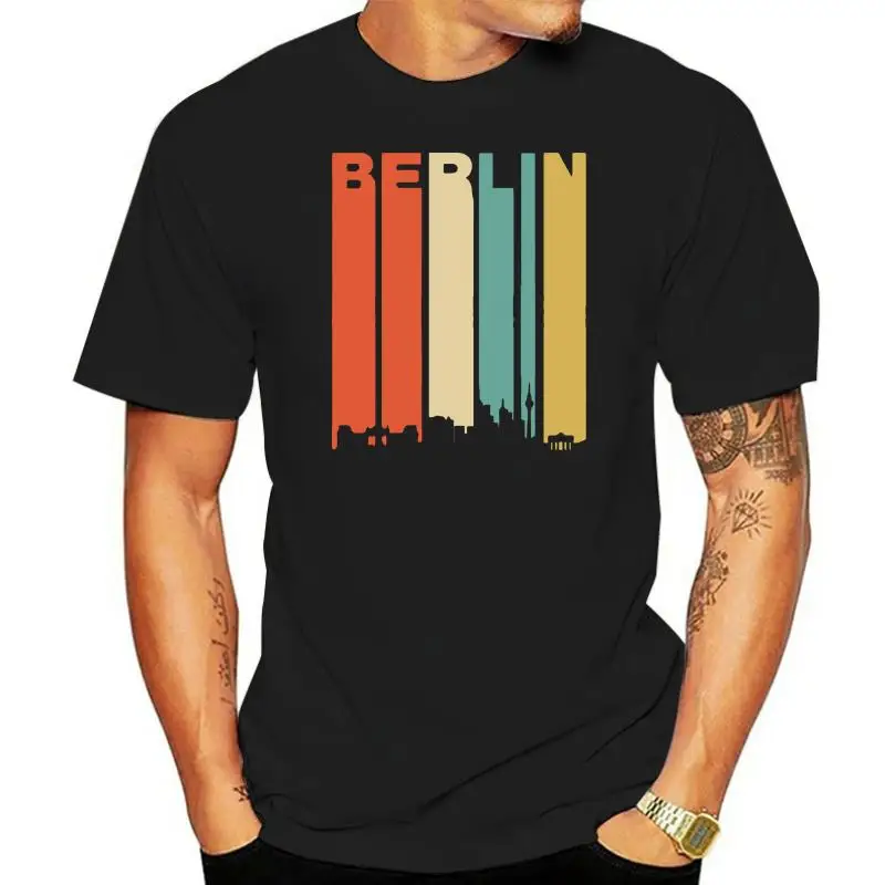 T-Shirt 2022 Fashion Men Retro 1970's Style Berlin Germany Cityscape Downtown Skyline T-Shirt casual tee