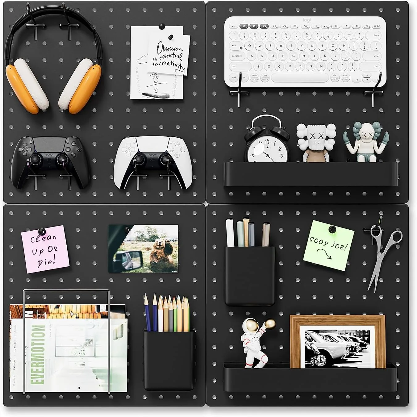 

Pegboard Wall Organizer 25pcs, 12x12in Plastic Pegboard with Accessories for Garage Kitchen
