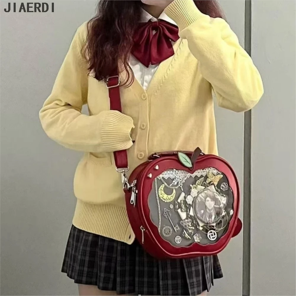 JIAERDI Sweet Apple Ita Bag Original Preppy School Bag Niche Crossbady Mochilas Mujer Women Handbags Y2K Transparent Backpack