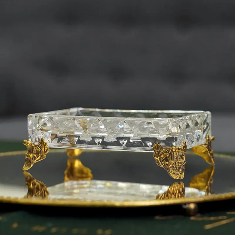 Crystal Glass Brass Luxury Soap Box Household Light Luxury Bathroom Soap Dish