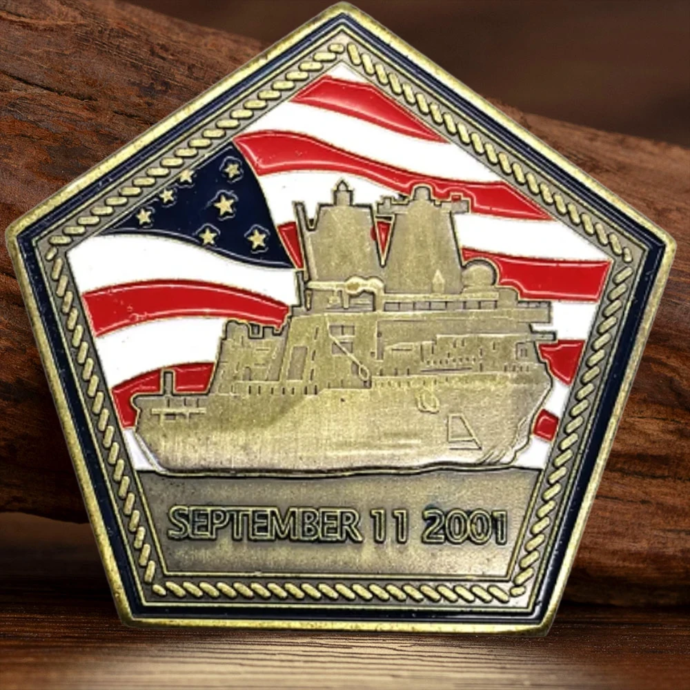 United States Always Remember 9.11 Commemorative Coin Aircraft Carrier USS Arlington Pentagonal Bronze Plated Souvenir Coins