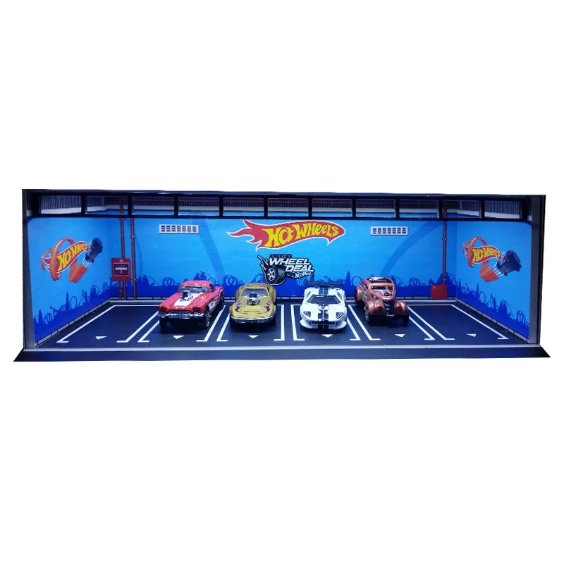 Xufan 1:64 Diorama Car Garage Model Assemble LED Lighting Vehicle Parking Lot Backdrop Display Scene Toy Collection For Boy Gift