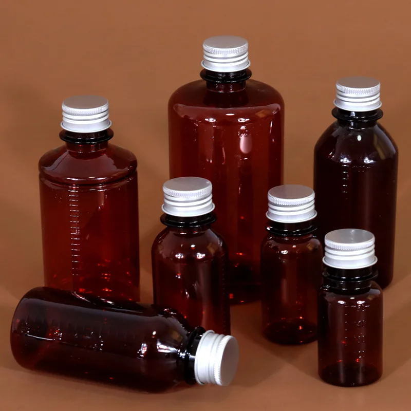 

10/20/30/50 шт. 150/200/250/500 мл дорожная алюминиевая крышка бутылка коричневая портативная весы прозрачный пластик небольшой рот реагент жидкость пустая